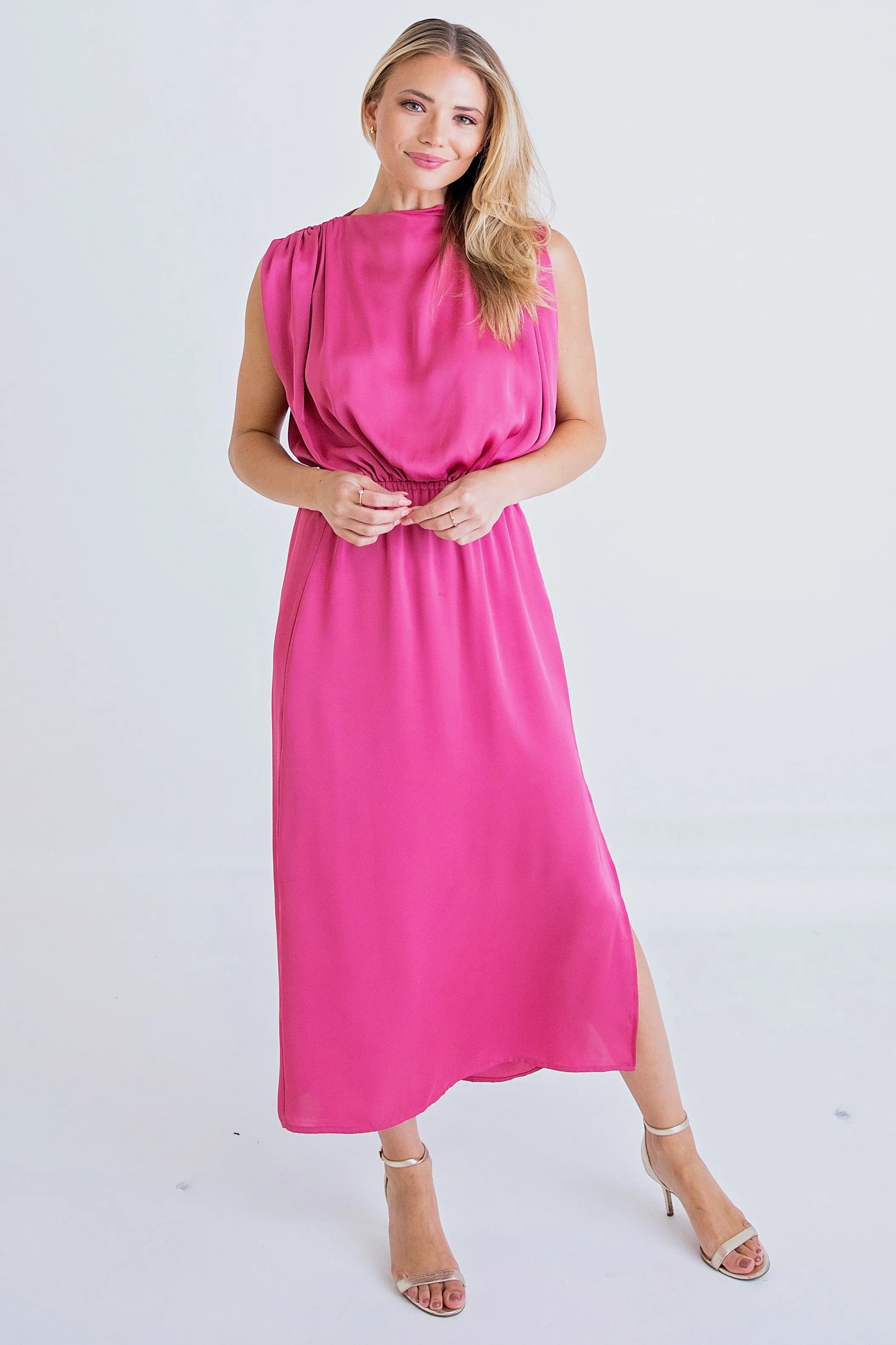 Satin Chic Sleeveless Midi Dress