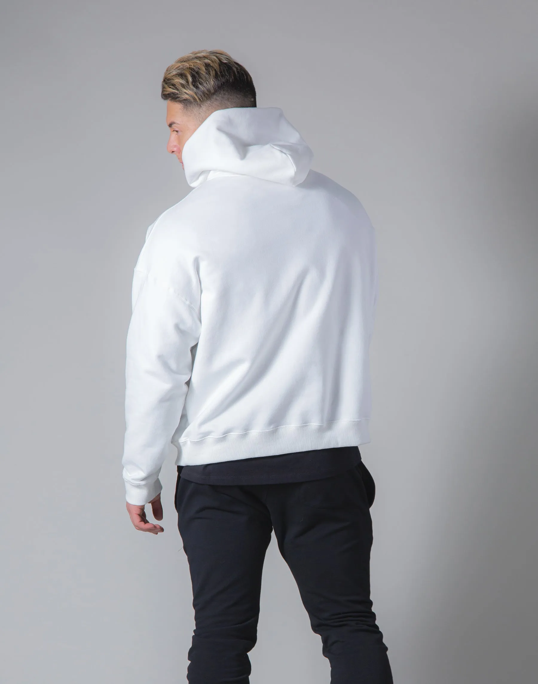 Script Logo 2Way Stretch Warm Pullover Hoodie - White