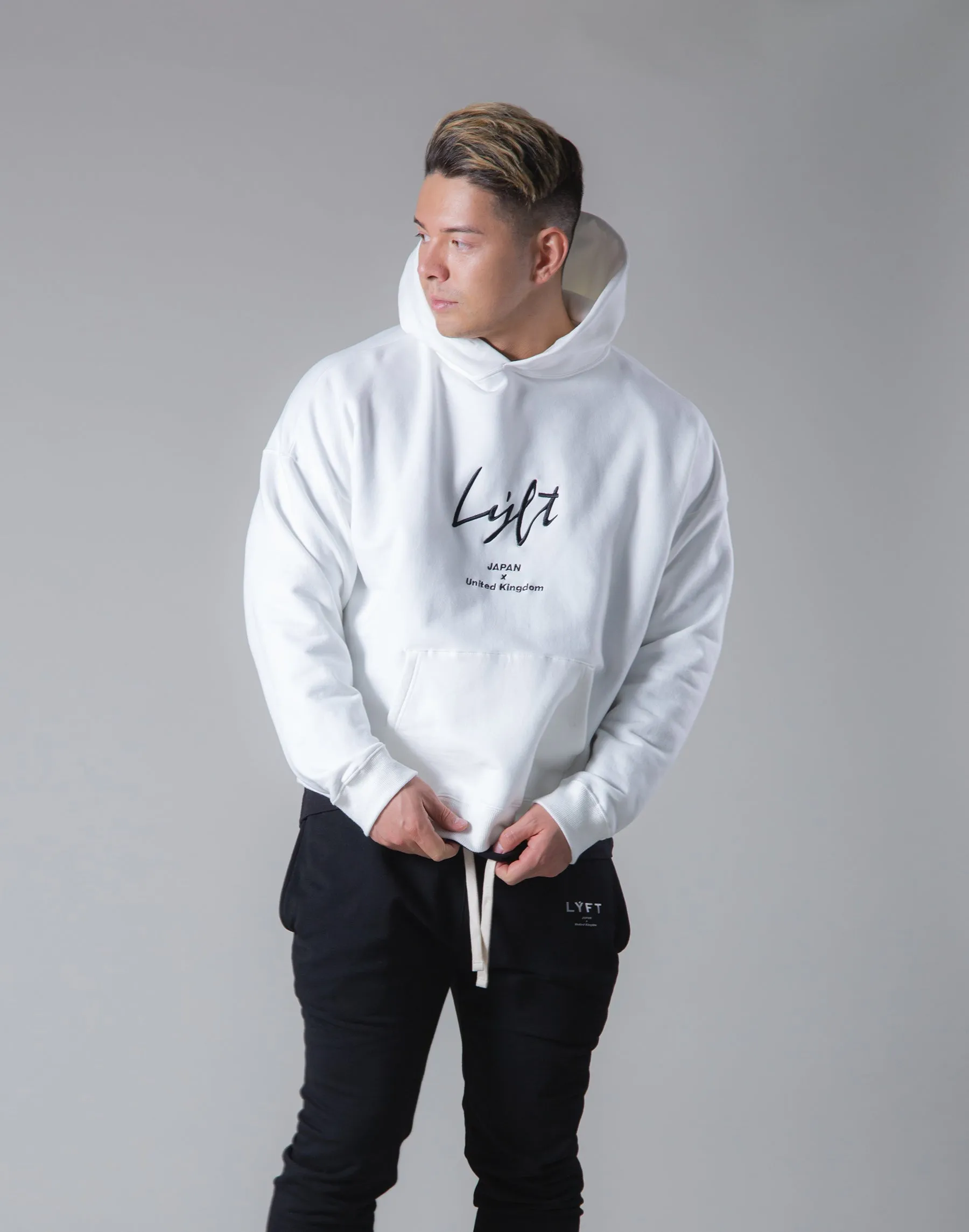 Script Logo 2Way Stretch Warm Pullover Hoodie - White