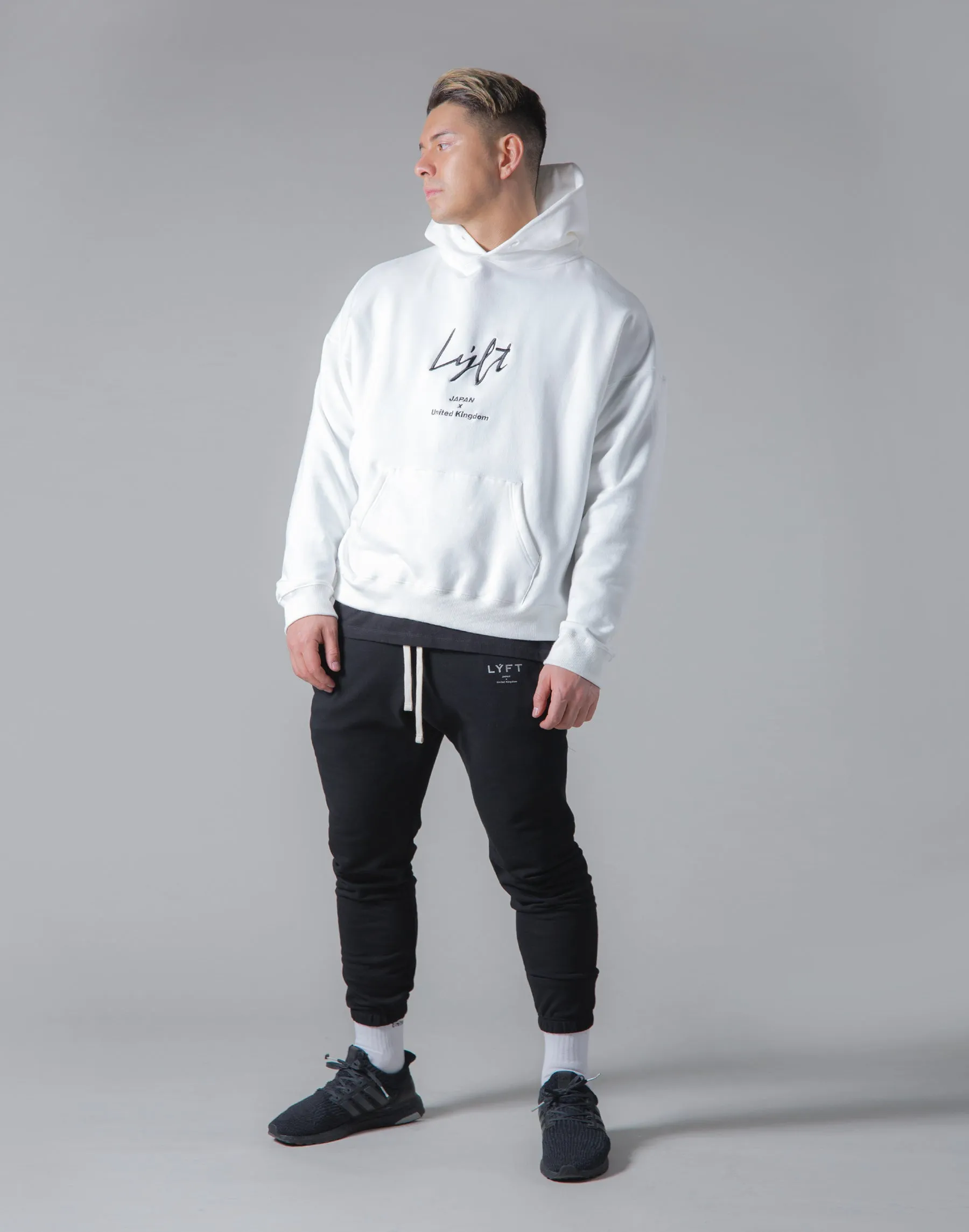 Script Logo 2Way Stretch Warm Pullover Hoodie - White