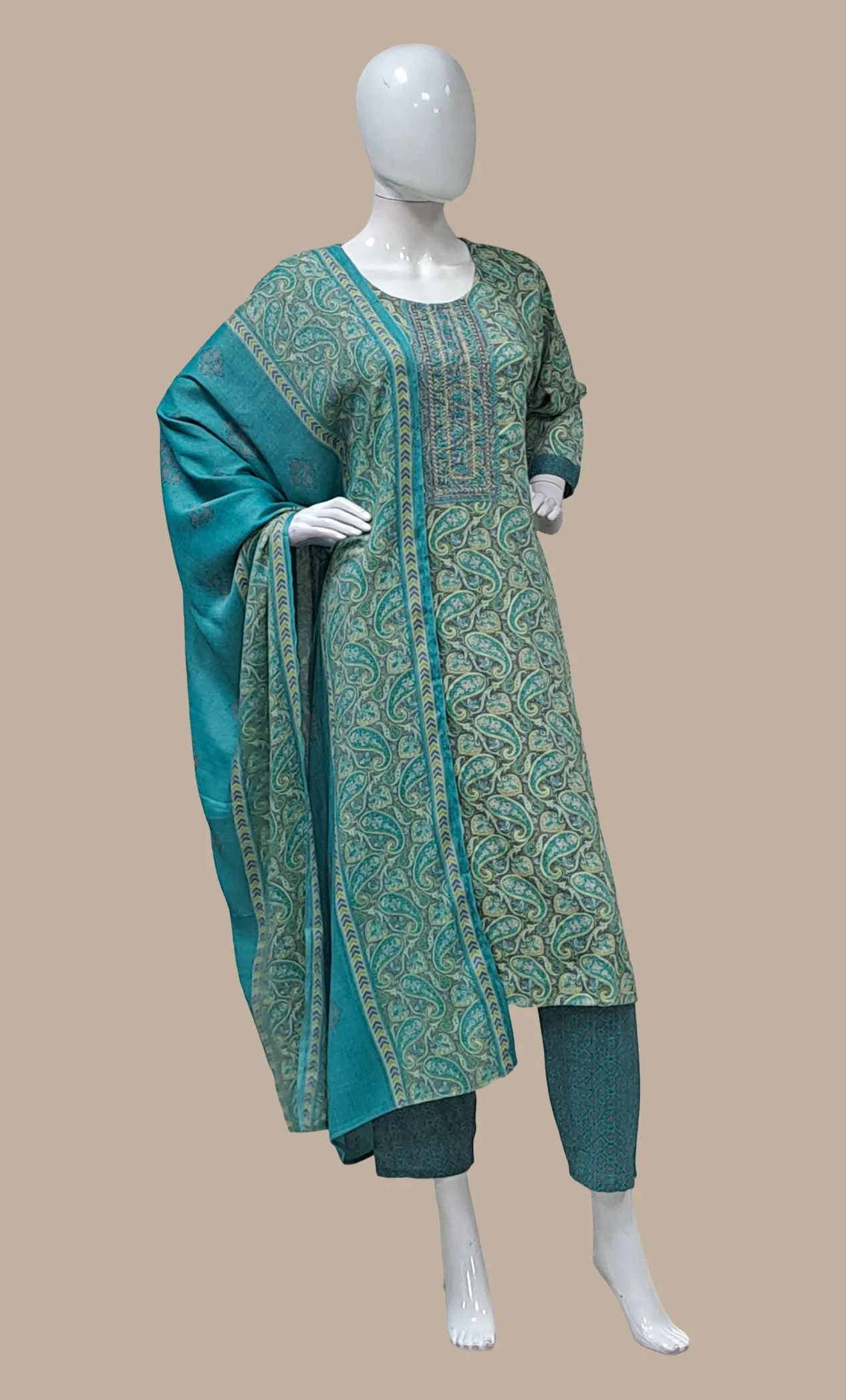 Sea Green Printed Punjabi