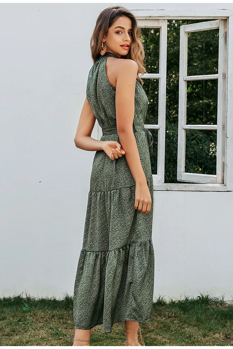 Sexy Halter Neck Sleeveless Vintage Long Maxi Boho Dress