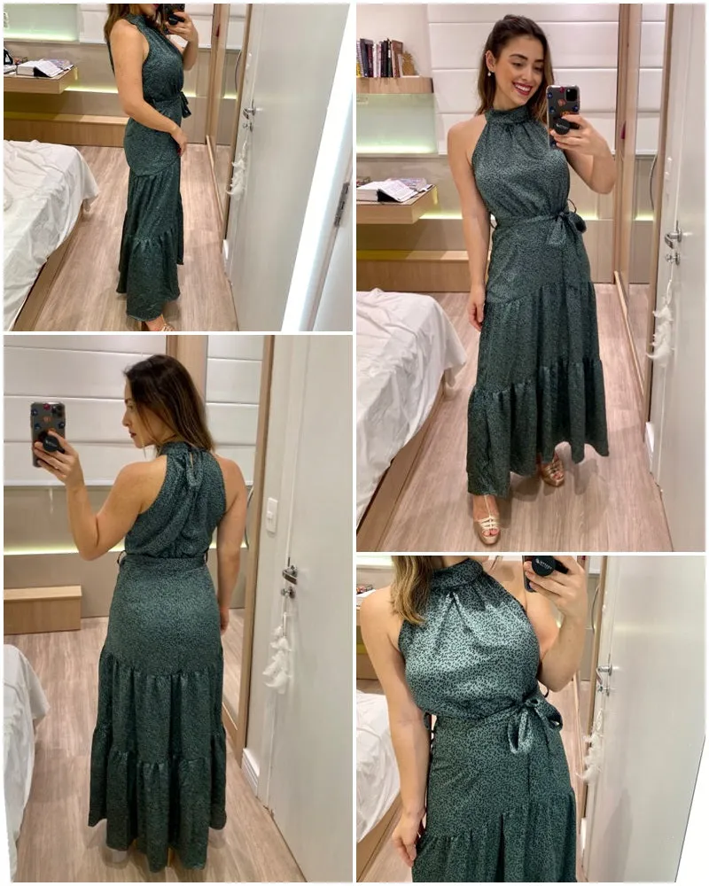 Sexy Halter Neck Sleeveless Vintage Long Maxi Boho Dress