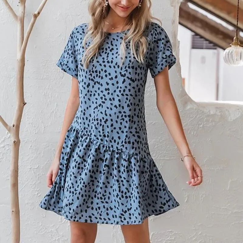 Sexy Leopard Print Elegant Office Lady Vintage Short Boho Sundress