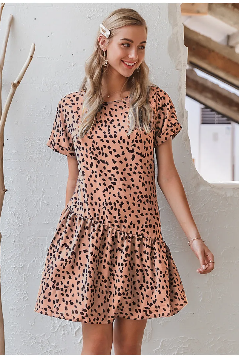 Sexy Leopard Print Elegant Office Lady Vintage Short Boho Sundress