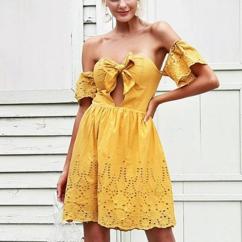 Sexy Off Shoulder Summer Ribbon Tie Backless Dress