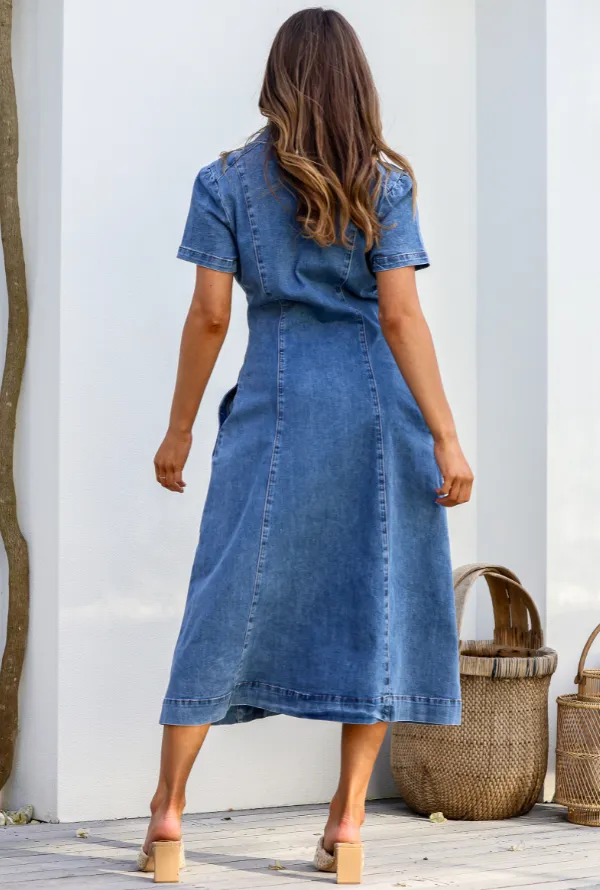 Shauni Denim Midi - Blue Denim