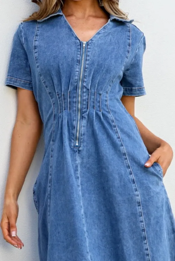 Shauni Denim Midi - Blue Denim