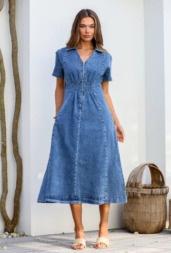 Shauni Denim Midi - Blue Denim