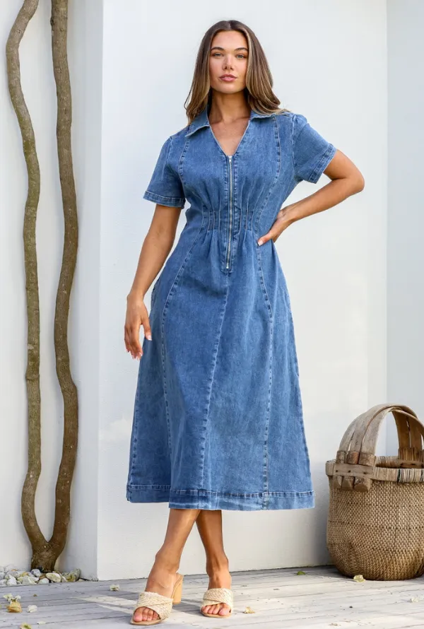 Shauni Denim Midi - Blue Denim