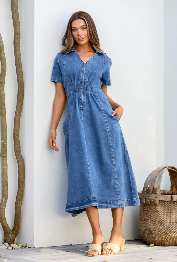 Shauni Denim Midi - Blue Denim