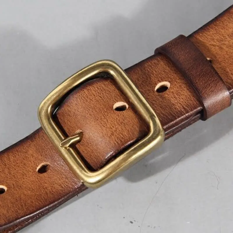 Simple Chic Vintage Brass Square Buckle Leather Belt