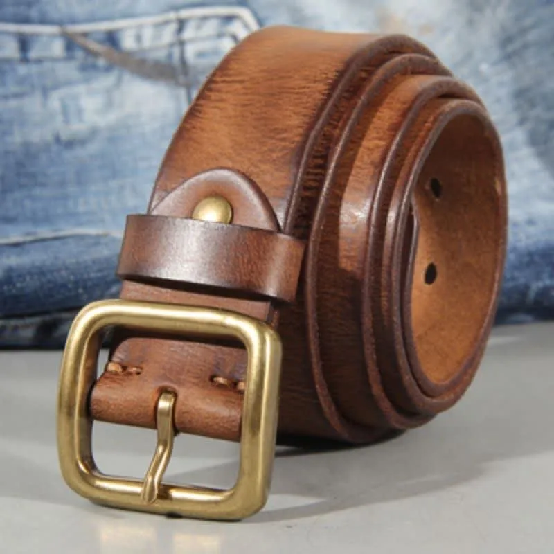 Simple Chic Vintage Brass Square Buckle Leather Belt