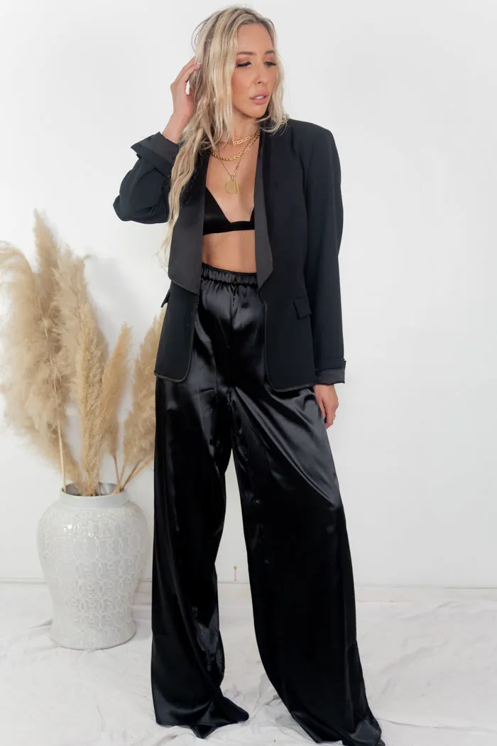 Sleek Out Satin Wide-Leg Pants - Black