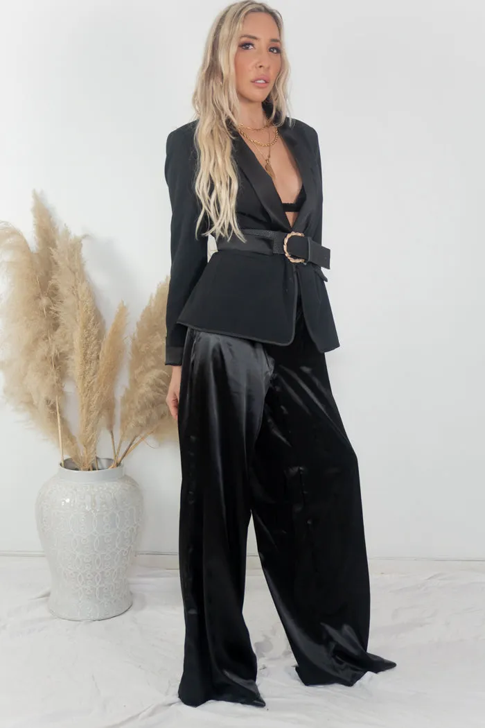 Sleek Out Satin Wide-Leg Pants - Black