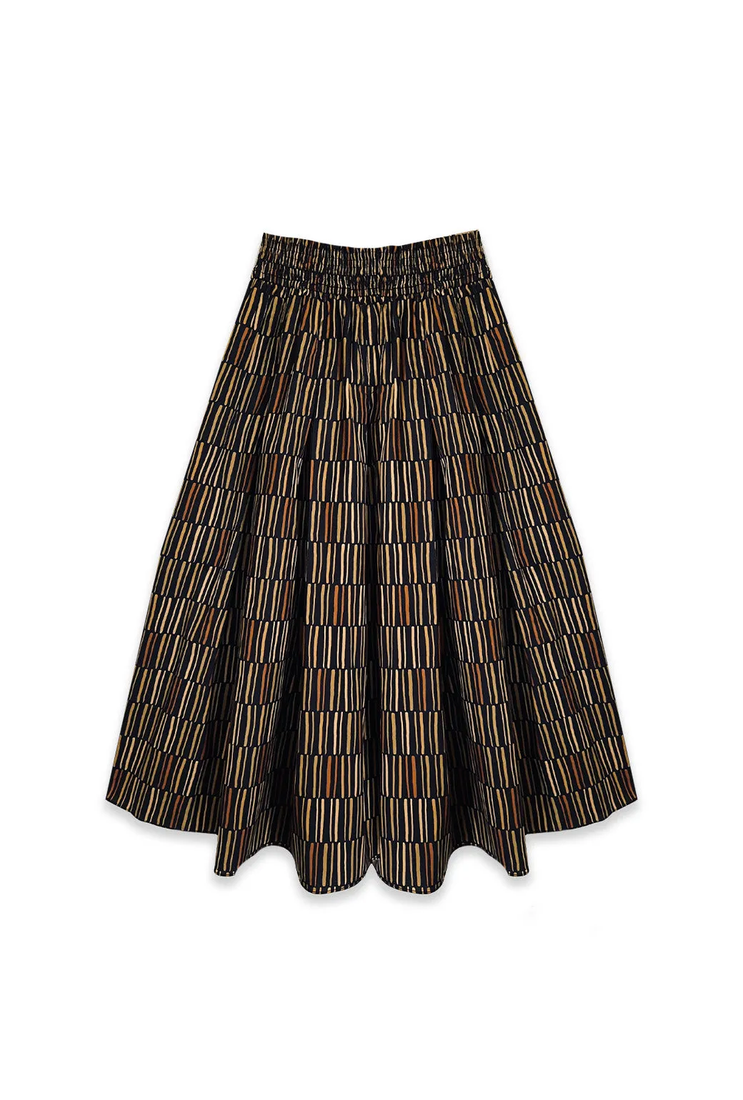 Smocked Waist MIDI Skirt - Black Matchstick