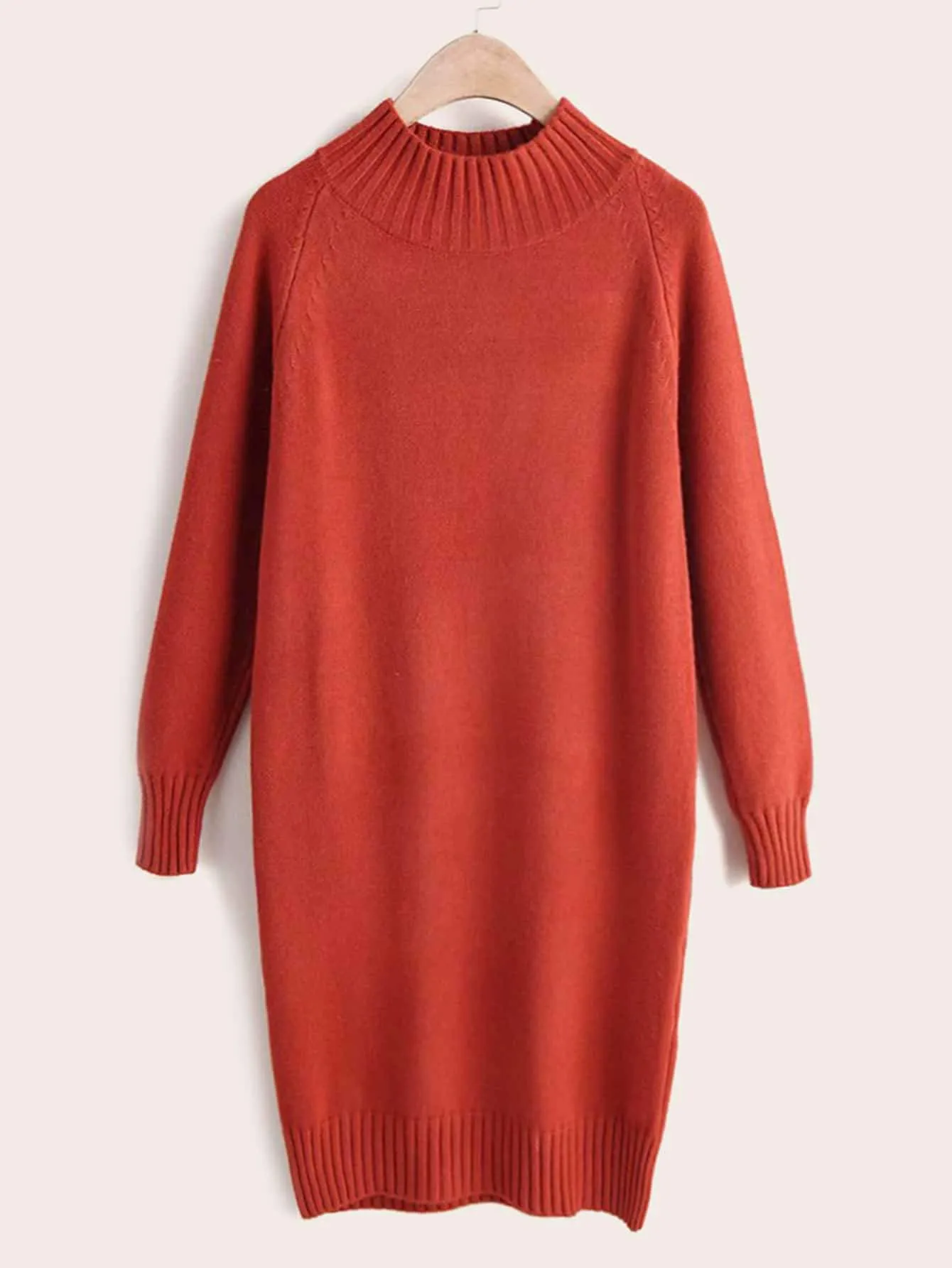 Solid Soft Brushed Knit High Neck Jumper Dress