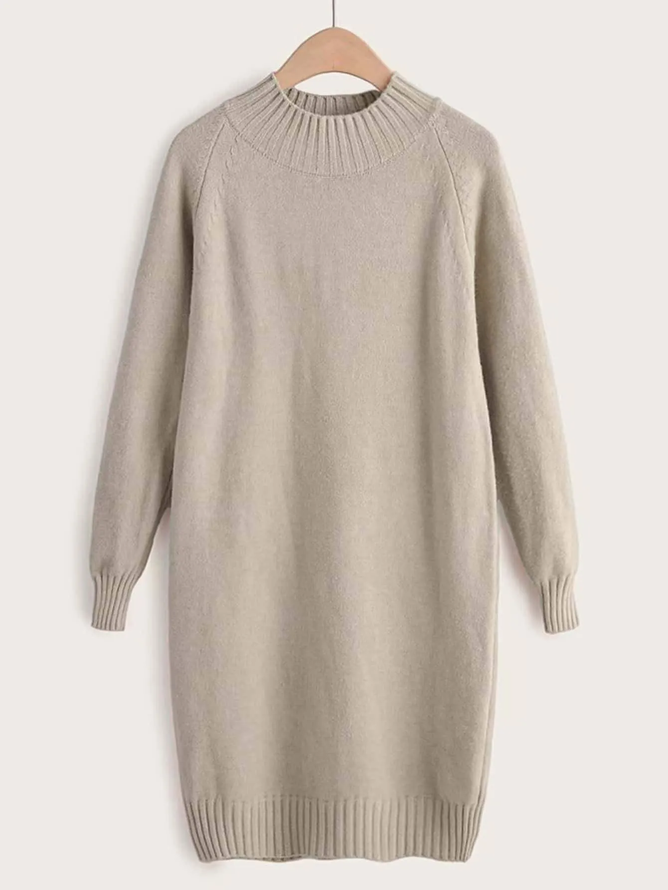 Solid Soft Brushed Knit High Neck Jumper Dress