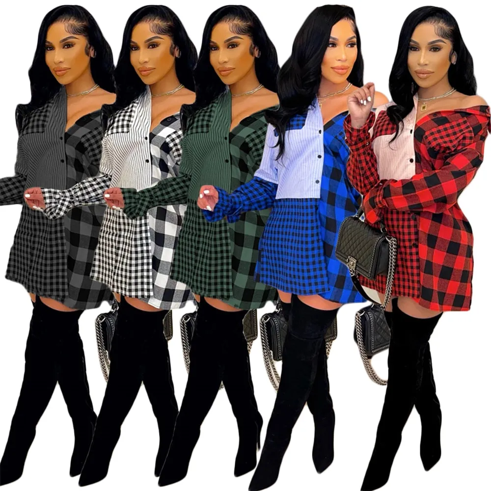 Splicing Plaid Casual Dress - Culture Heaven Special