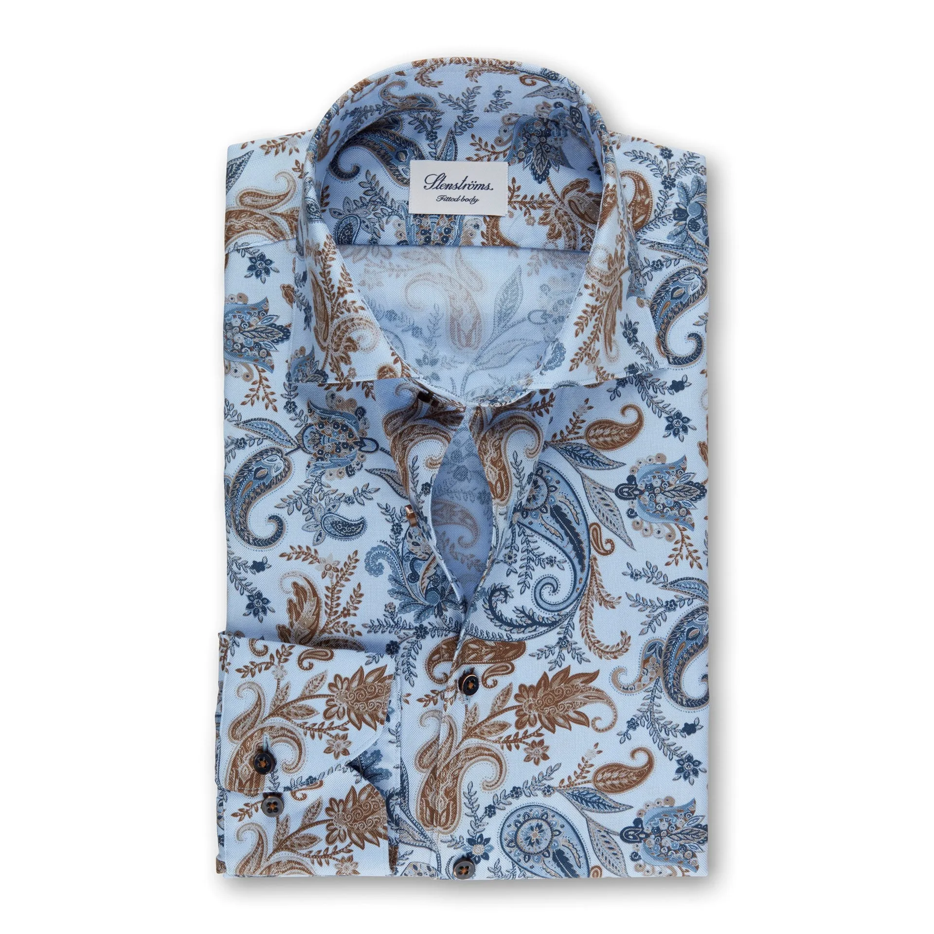 Stenstroms Light Blue Paisley Fitted Body Shirt