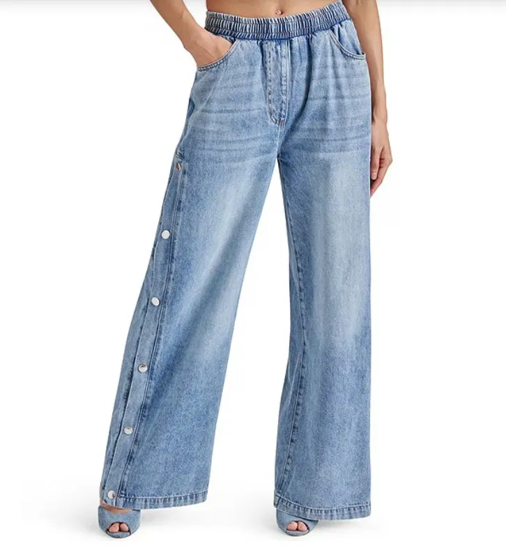 Steve Madden Keenie Wide Leg Side Snap Button Denim