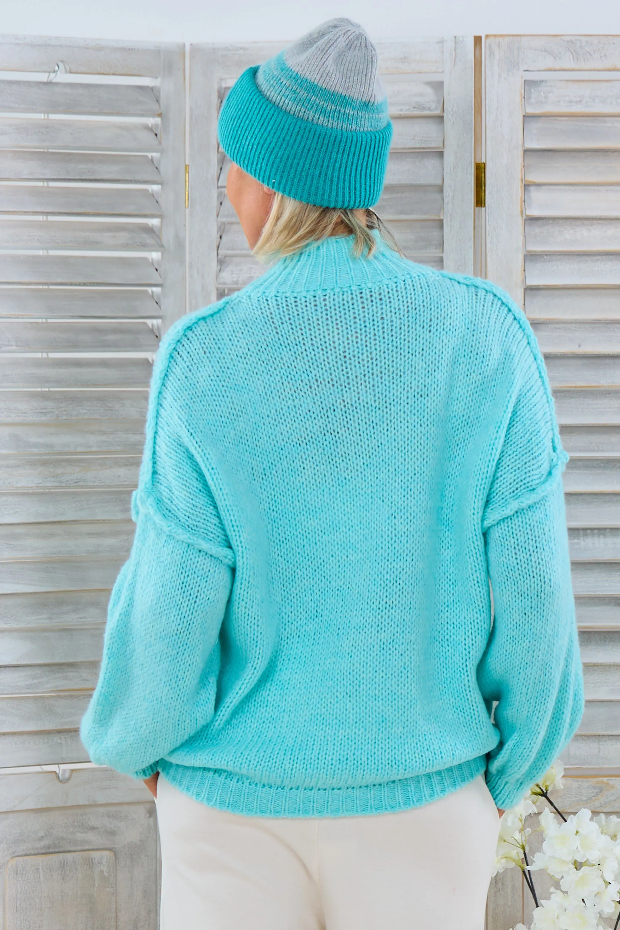 Strickpulli mit Turtleneck, türkis