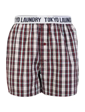 Tokyo Laundry Rising Wolf Checked Cotton Boxer Shorts in Oxblood