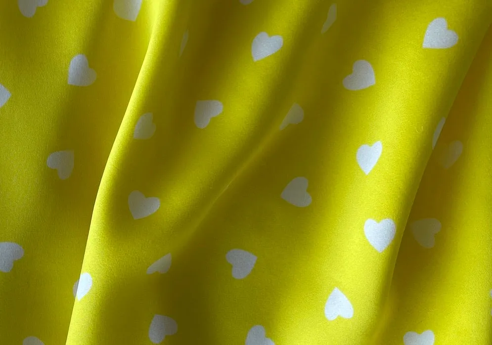 Valentino Electric Yellow Floating Hearts Silk Satin Charmeuse (Made in Italy)