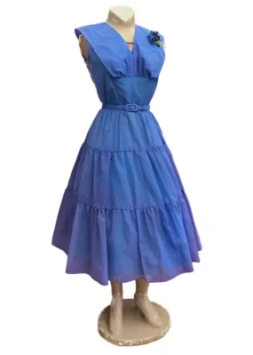 Vintage 1950s Periwinkle Blue Chiffon Cocktail Dress