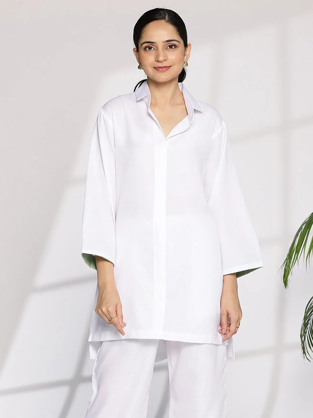 White CottonSlub ShirtTop