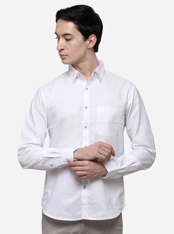 White Slim Fit Solid Casual Shirt | Greenfibre