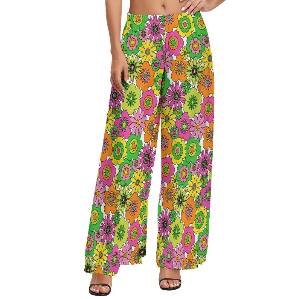 Wide Leg Pants, Retro Pants, Wide Leg Pants Women, 70s Style Pants, 70s Inspired pants, Neon Pants, Floral Pants, Hippie Pants, Boho Pants