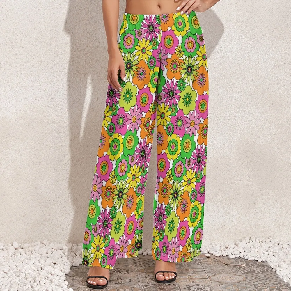 Wide Leg Pants, Retro Pants, Wide Leg Pants Women, 70s Style Pants, 70s Inspired pants, Neon Pants, Floral Pants, Hippie Pants, Boho Pants