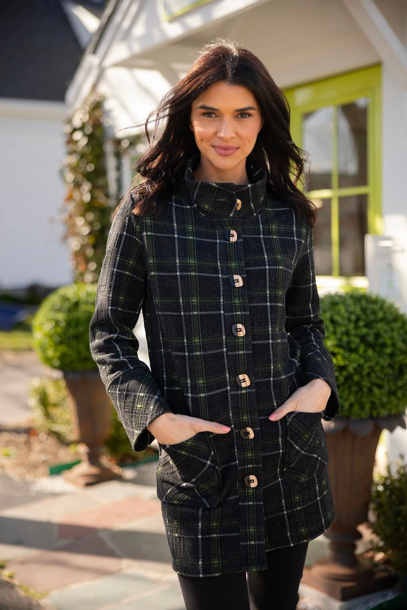 Windowpane Speckle Plaid Car Coat