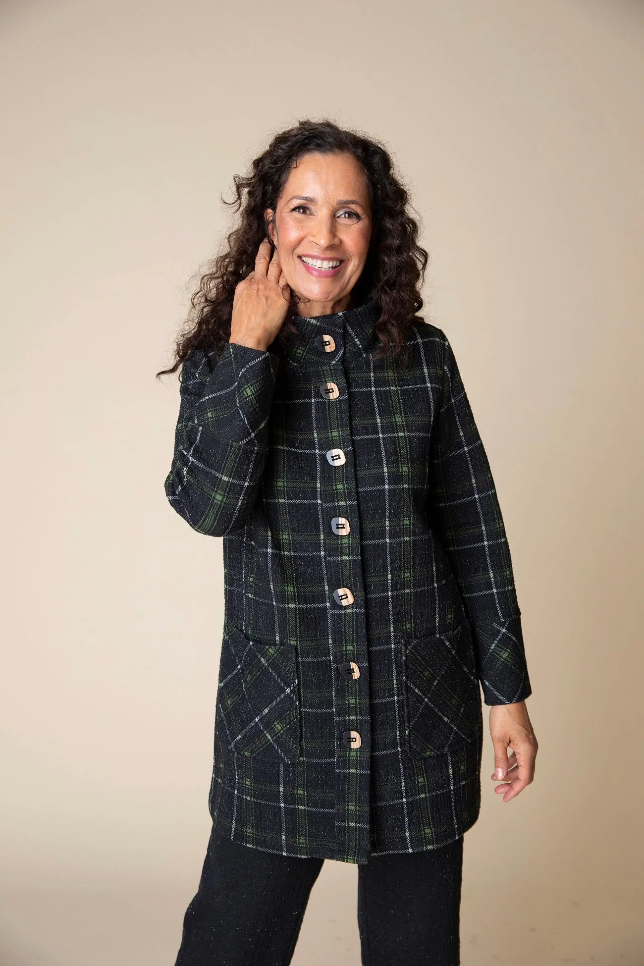 Windowpane Speckle Plaid Car Coat