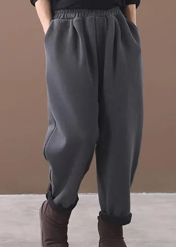 winter thick gray cotton pants elastic waist women harem pants