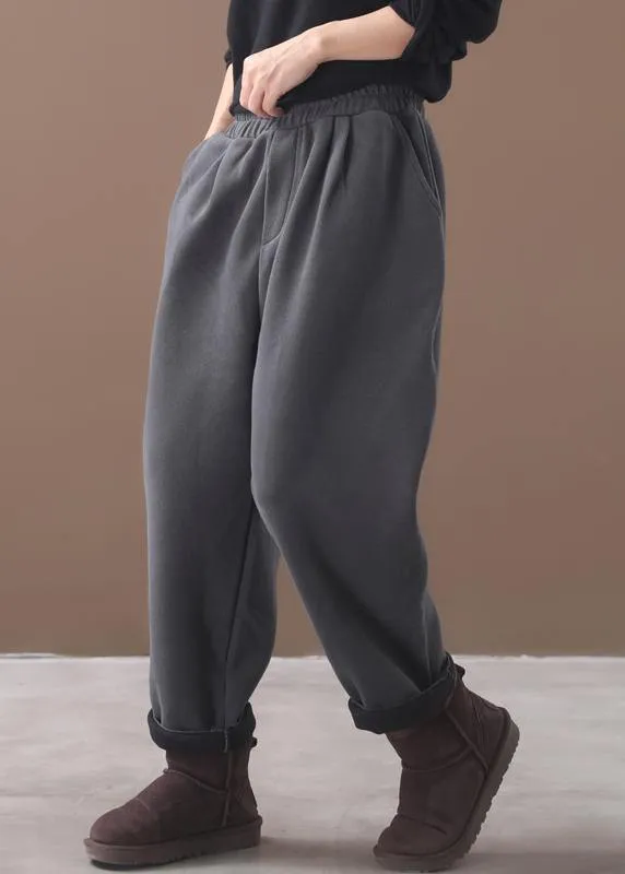 winter thick gray cotton pants elastic waist women harem pants