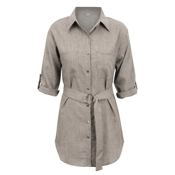 Women's Buttons Turn-Down Casual Shirt Dress