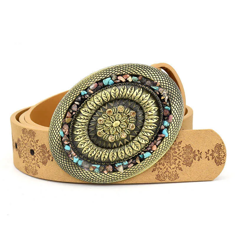 Women's Decorative Inlaid Color Stone Turquoise Leather Belt