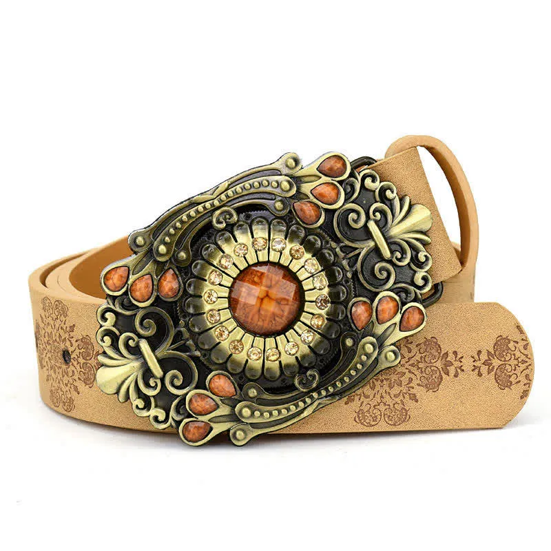 Women's Decorative Inlaid Color Stone Turquoise Leather Belt