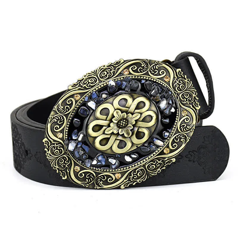 Women's Decorative Inlaid Color Stone Turquoise Leather Belt