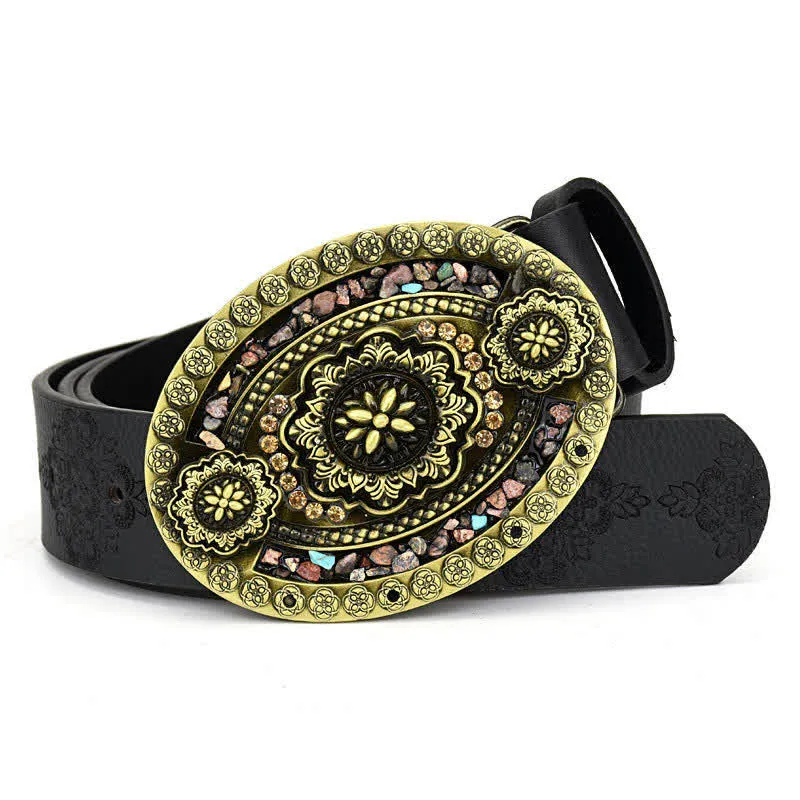 Women's Decorative Inlaid Color Stone Turquoise Leather Belt