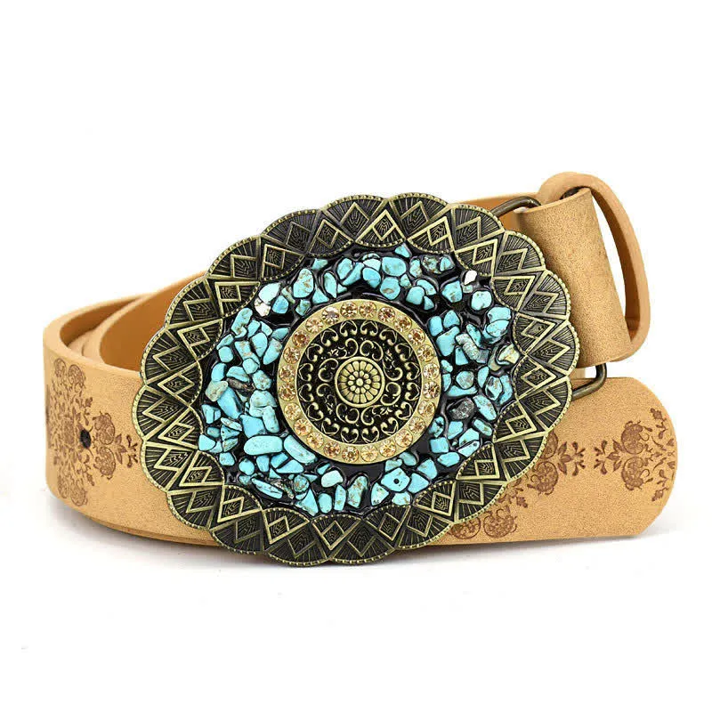 Women's Decorative Inlaid Color Stone Turquoise Leather Belt