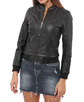 Womens Diana Genuine Lambskin Leather Bomber Jacket