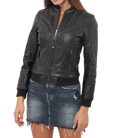 Womens Diana Genuine Lambskin Leather Bomber Jacket