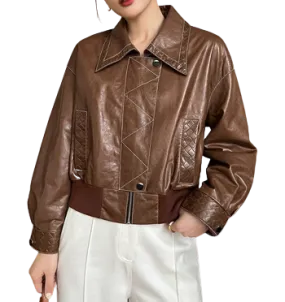 Womens Raelynn Genuine Lambskin Leather Bomber Jacket