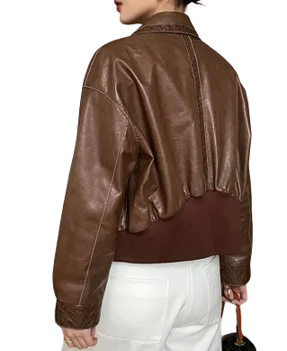 Womens Raelynn Genuine Lambskin Leather Bomber Jacket