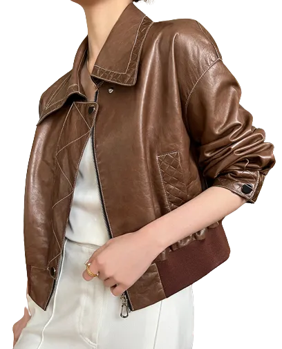 Womens Raelynn Genuine Lambskin Leather Bomber Jacket