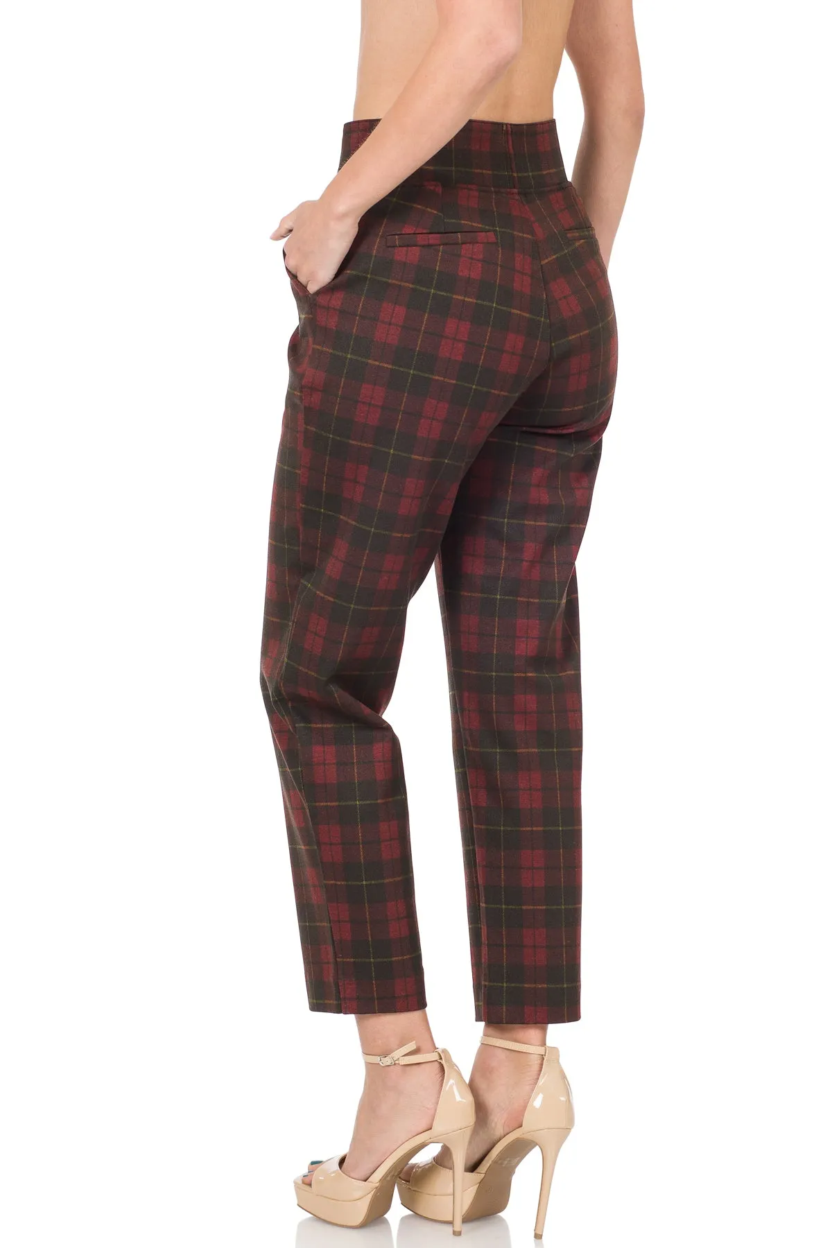 Zenana Plaid Pull-On Stretch Dress Pants